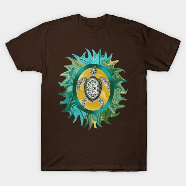 Aztec Emblem Sea Turtle T-Shirt by distortionart